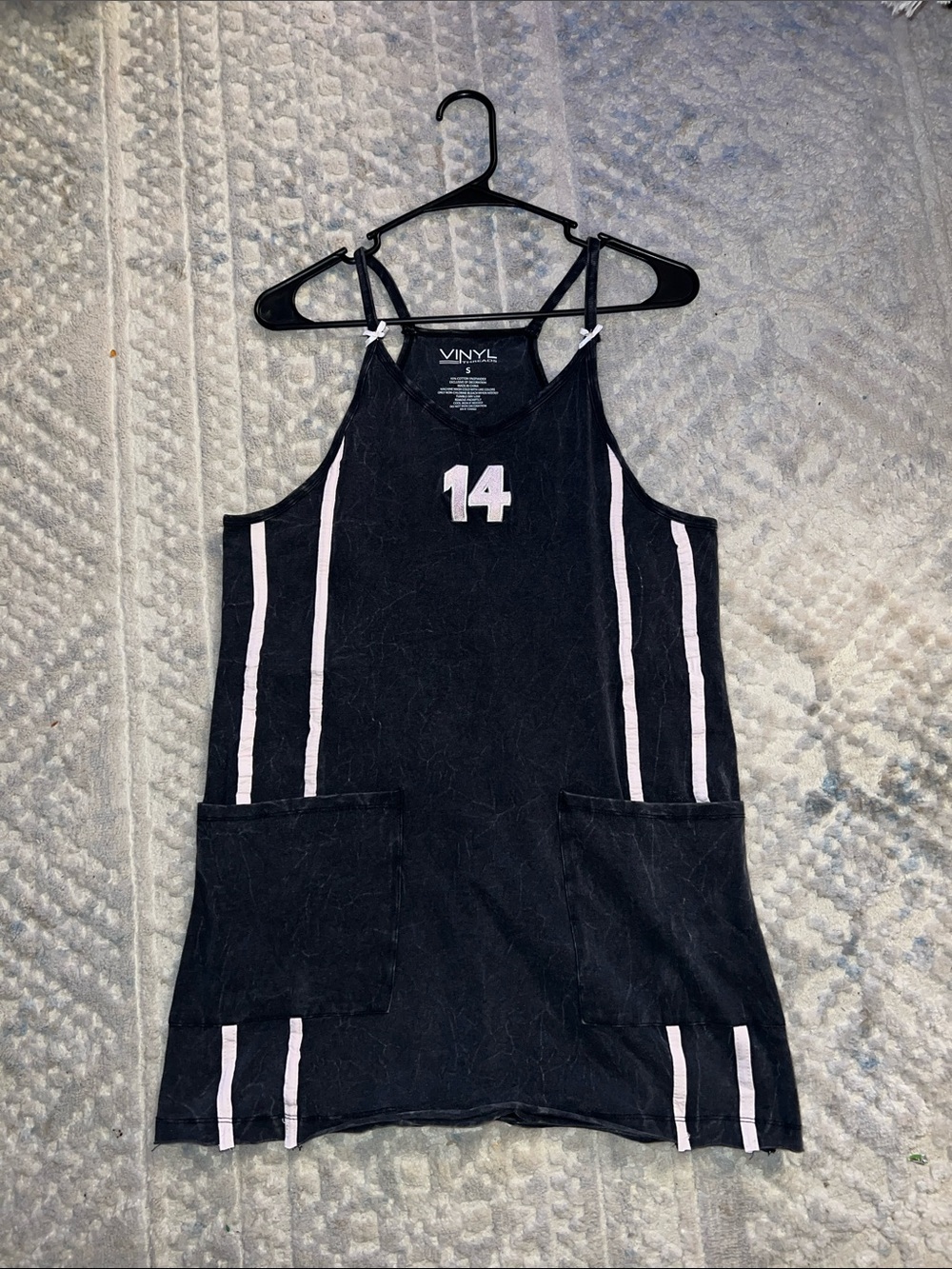 Black Sleeveless Dress with Pink Trim and Number 14